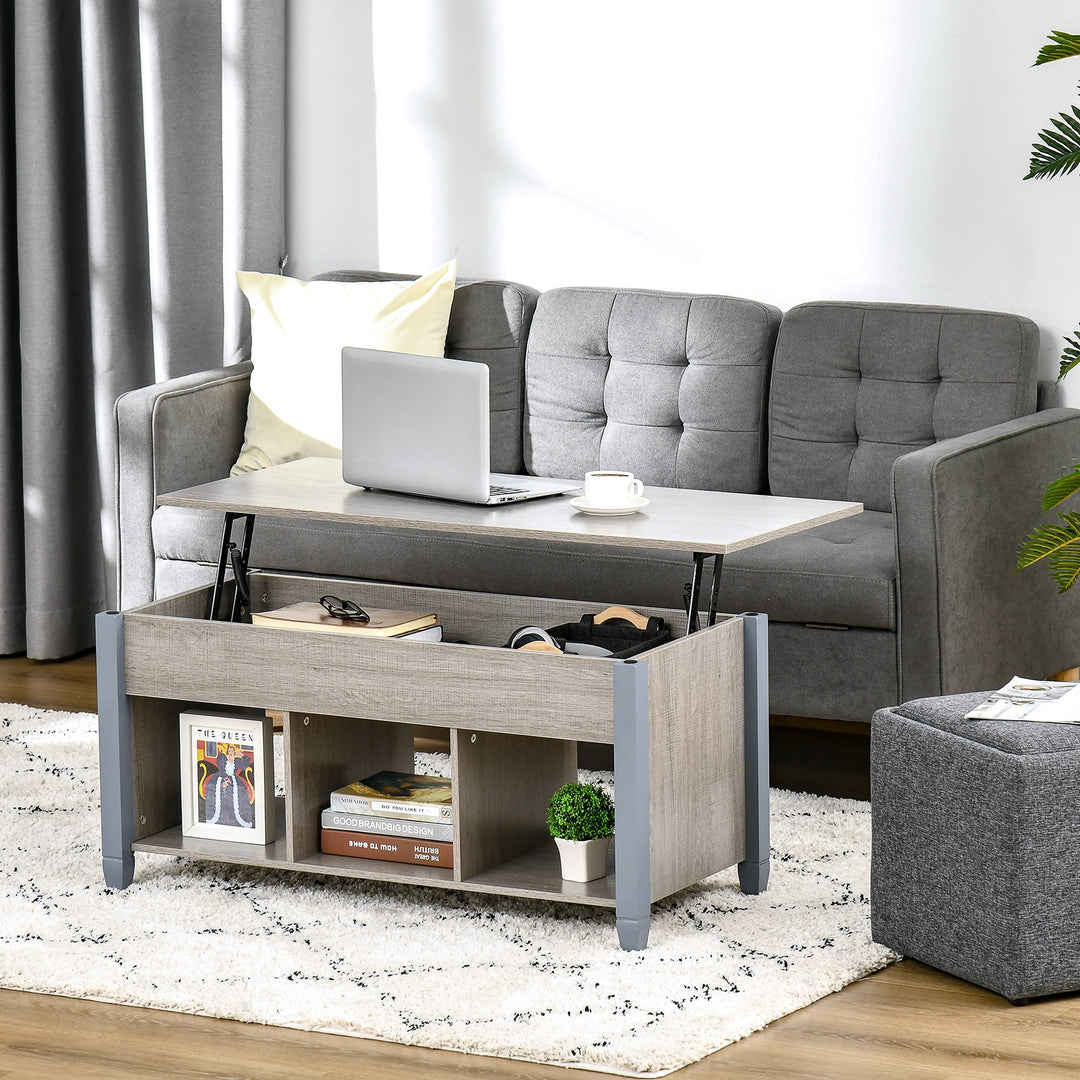 Lift Top Coffee Table w/ 3 Shelves & Hidden Storage Compartment, Living Room - Grey