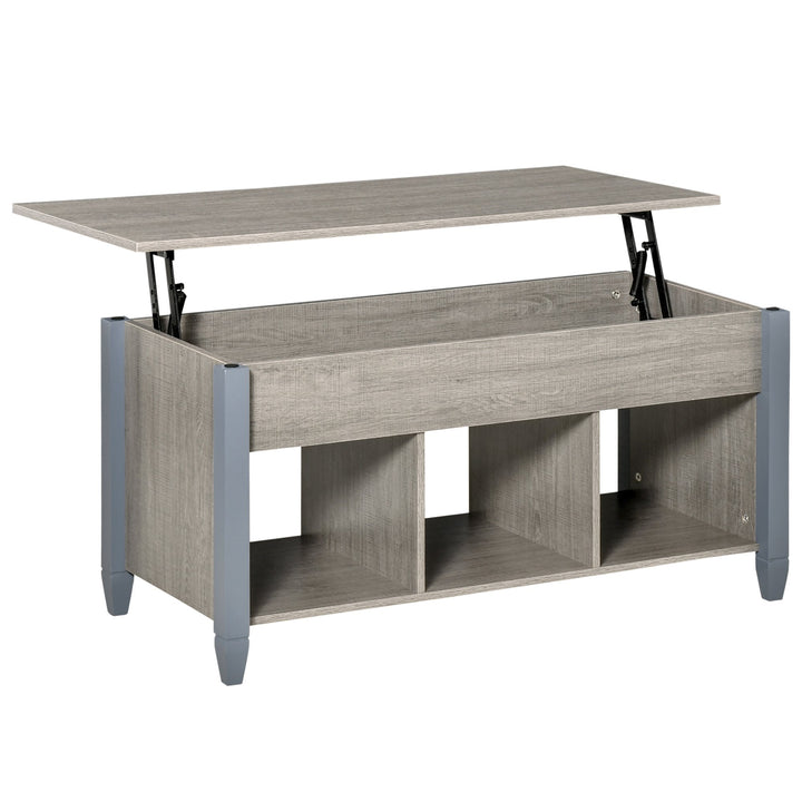 Lift Top Coffee Table w/ 3 Shelves & Hidden Storage Compartment, Living Room - Grey
