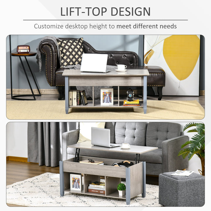 Lift Top Coffee Table w/ 3 Shelves & Hidden Storage Compartment, Living Room - Grey