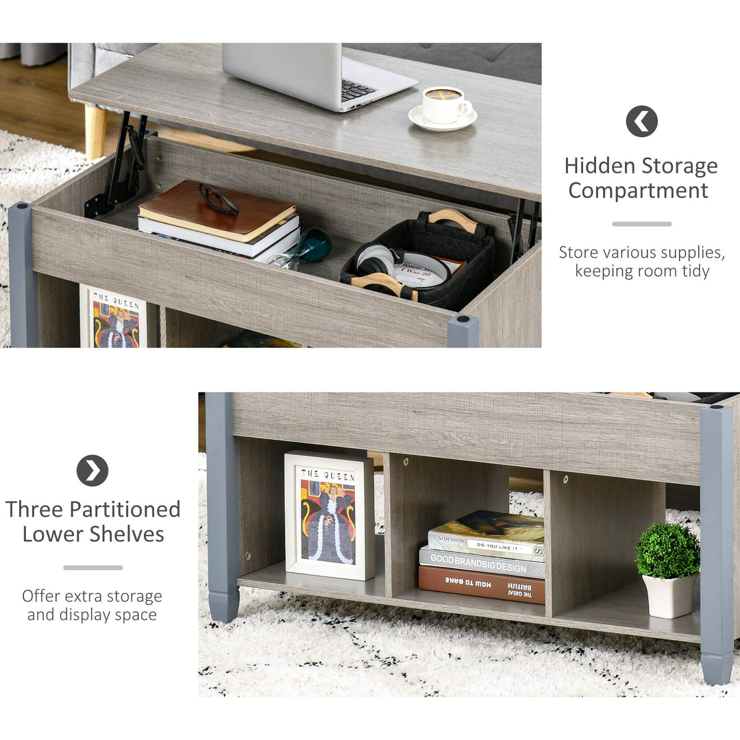 Lift Top Coffee Table w/ 3 Shelves & Hidden Storage Compartment, Living Room - Grey