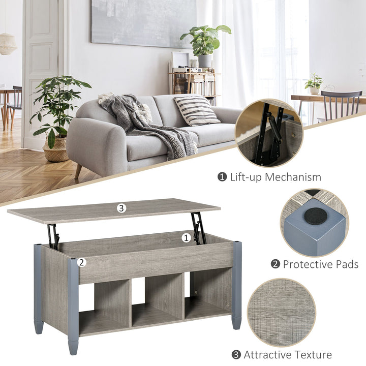 Lift Top Coffee Table w/ 3 Shelves & Hidden Storage Compartment, Living Room - Grey