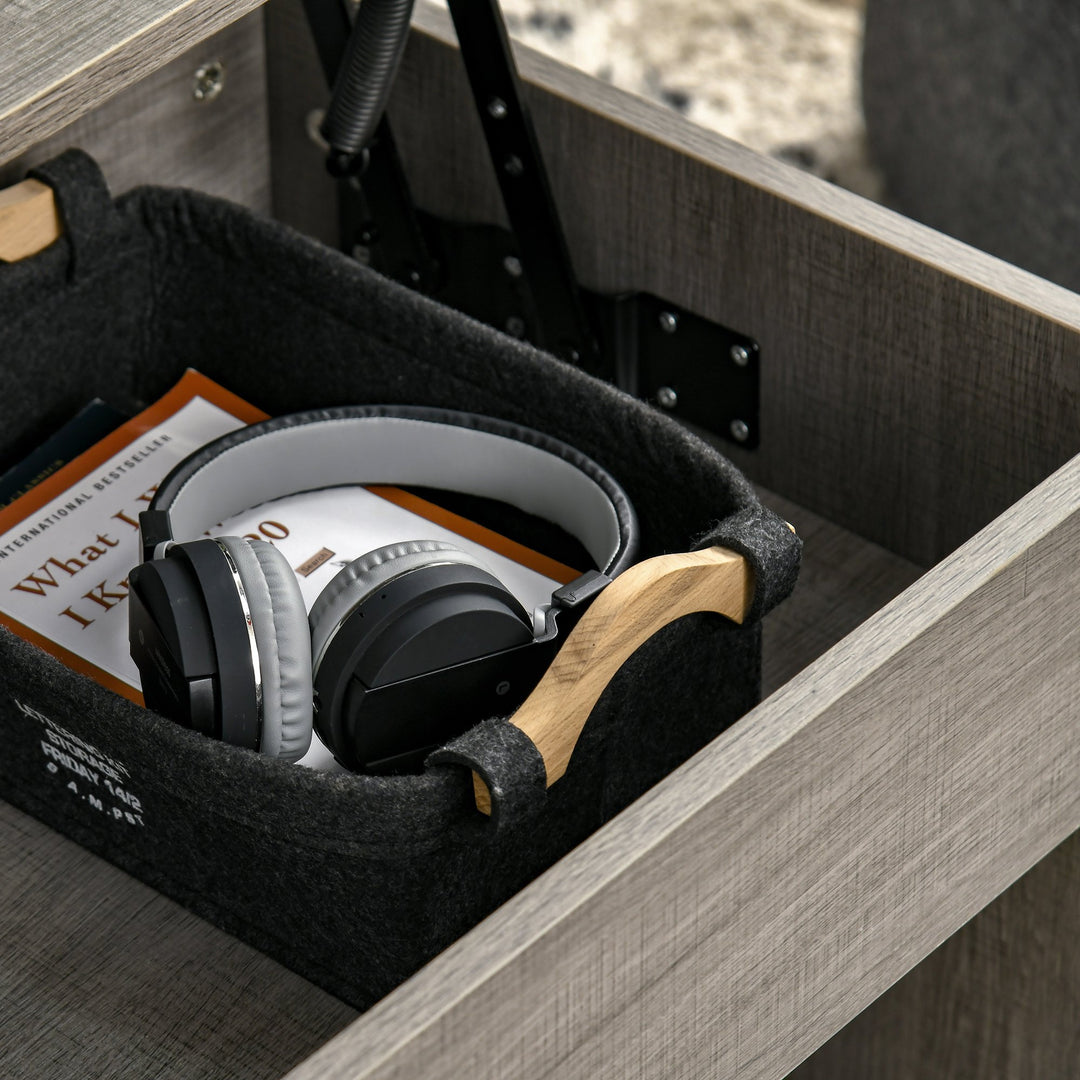 Lift Top Coffee Table w/ 3 Shelves & Hidden Storage Compartment, Living Room - Grey