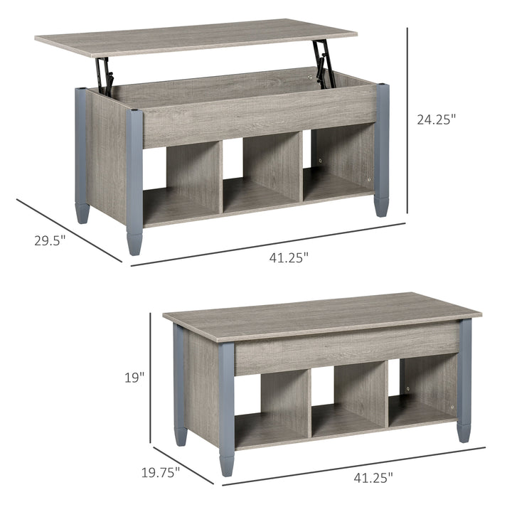 Lift Top Coffee Table w/ 3 Shelves & Hidden Storage Compartment, Living Room - Grey