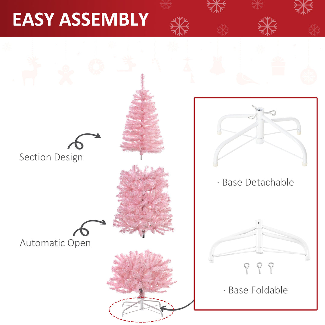 6ft 618-Tip Slim Pencil Artificial Christmas Holiday Tree w/ Metal Base, Xmas Decor – Pink