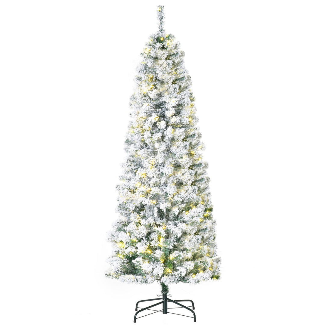 6ft 492-Tip Pre-lit Snow Flocked Artificial Christmas Holiday Tree, 250 LED Lights, Base, Green