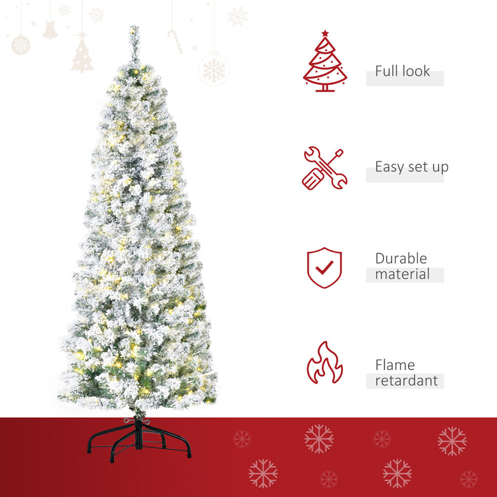 6ft 492-Tip Pre-lit Snow Flocked Artificial Christmas Holiday Tree, 250 LED Lights, Base, Green