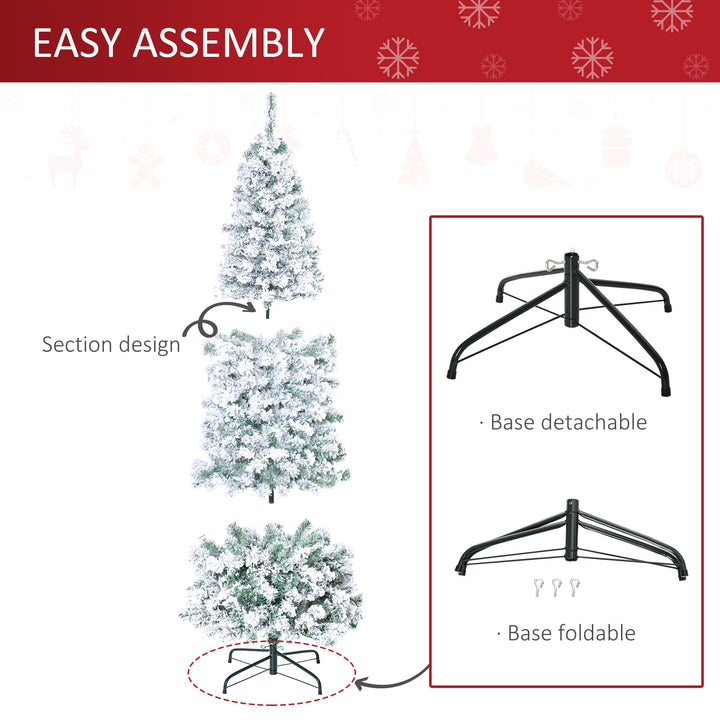 6ft 492-Tip Pre-lit Snow Flocked Artificial Christmas Holiday Tree, 250 LED Lights, Base, Green