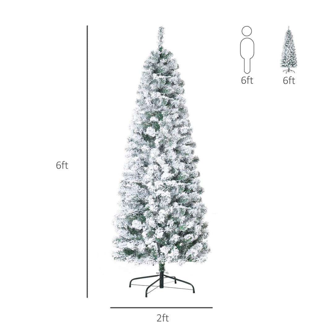 6ft 492-Tip Pre-lit Snow Flocked Artificial Christmas Holiday Tree, 250 LED Lights, Base, Green
