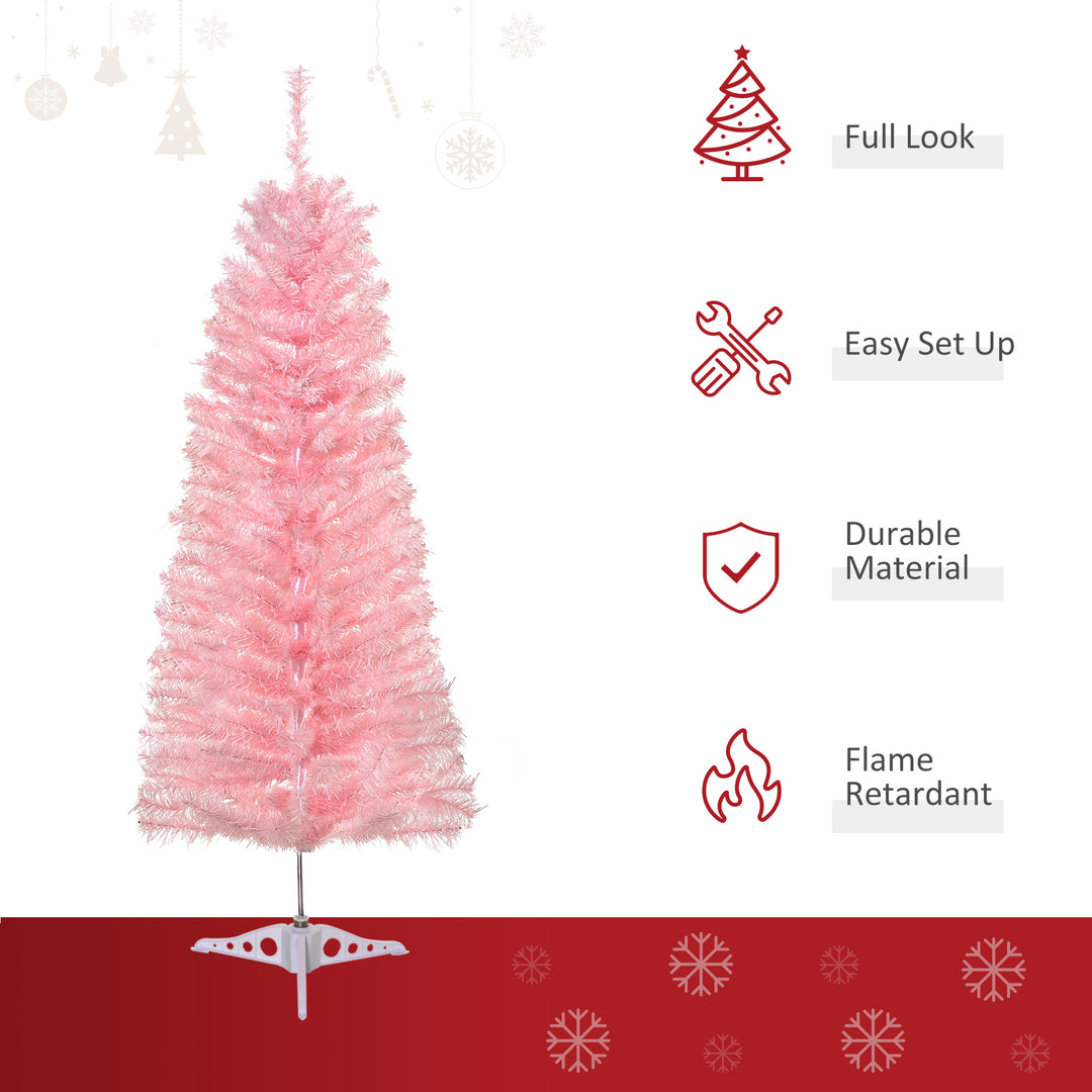 Small 4ft 188-Tip Slim Pencil Artificial Christmas Holiday Tree w Metal Base Xmas Decor – Pink