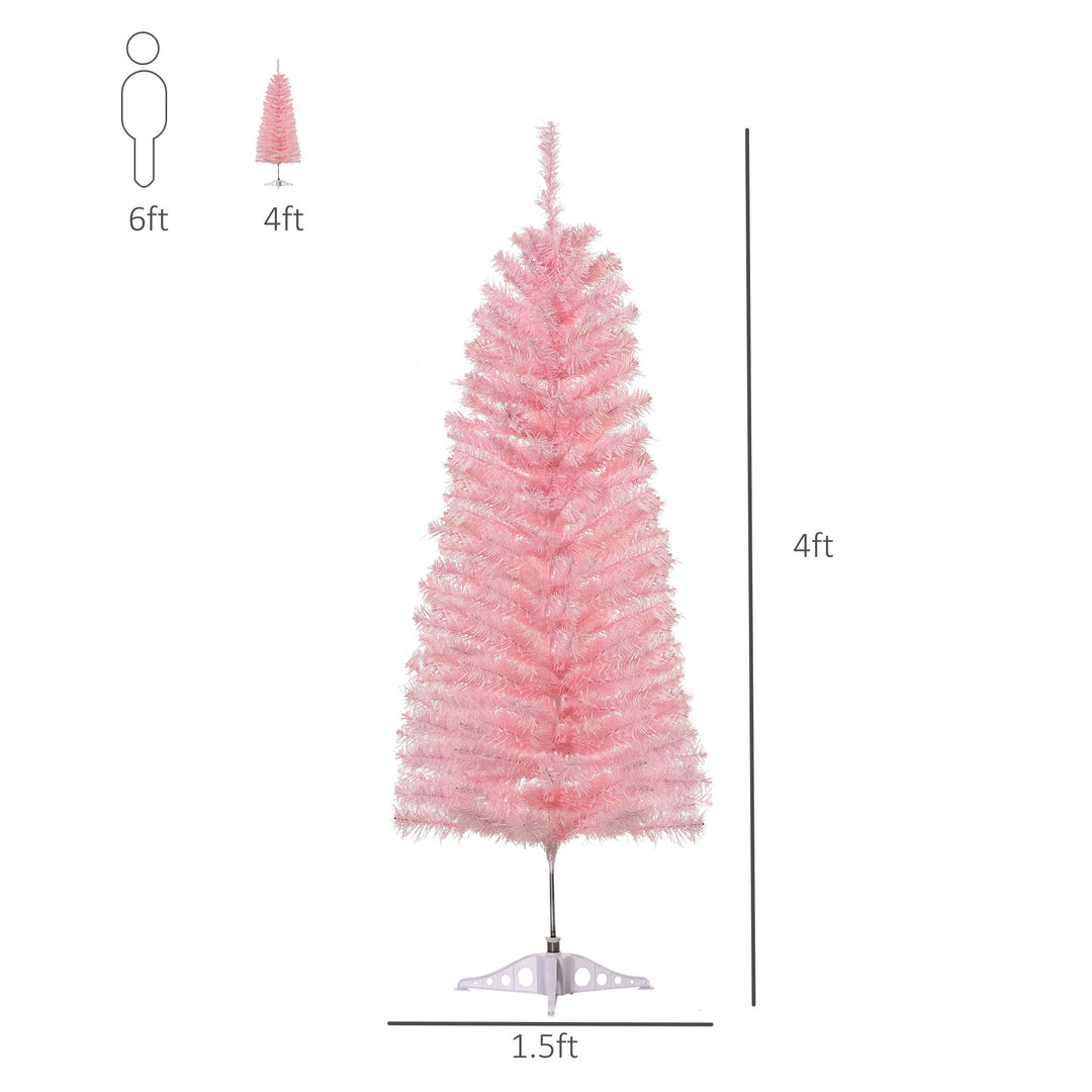 Small 4ft 188-Tip Slim Pencil Artificial Christmas Holiday Tree w Metal Base Xmas Decor – Pink