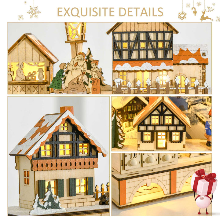 Light-Up Wooden Christmas Advent Calendar Holiday Xmas Decoration w/ 24 Drawers, Winter Village