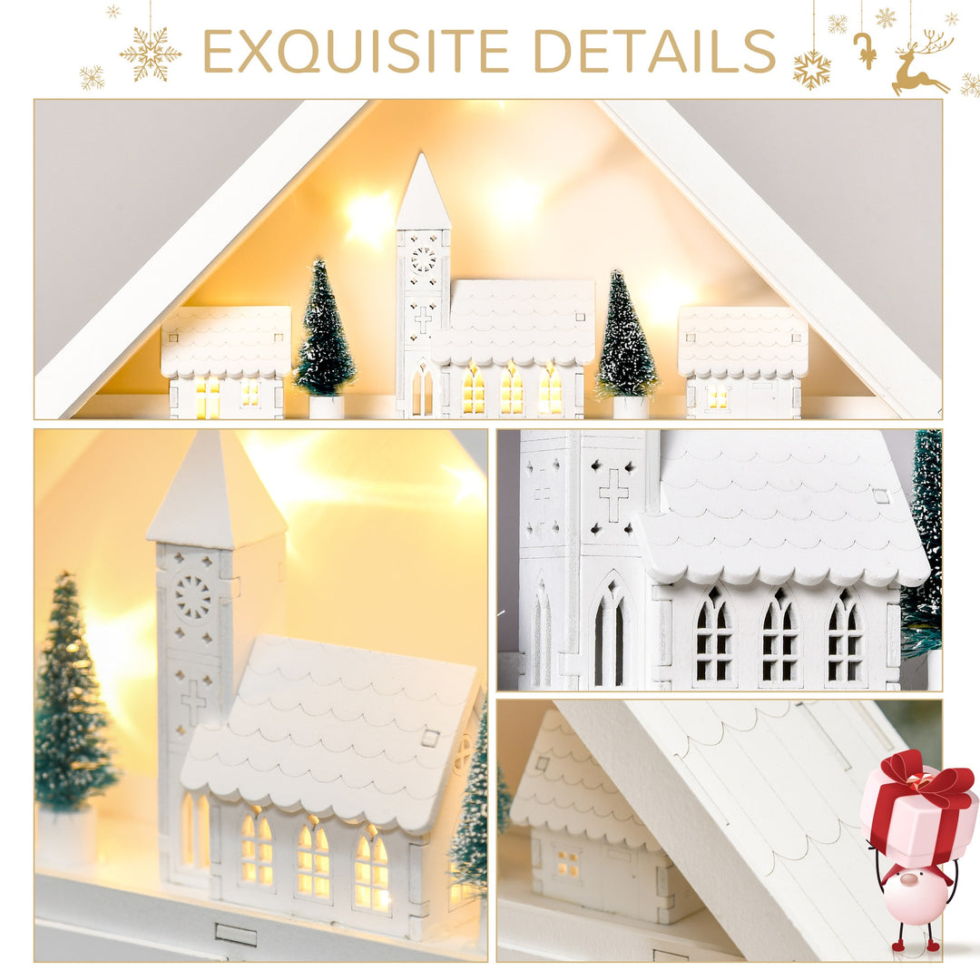 Light-Up Wooden Christmas Advent Calendar Holiday Xmas Decoration w/ 24 Drawers, White Church