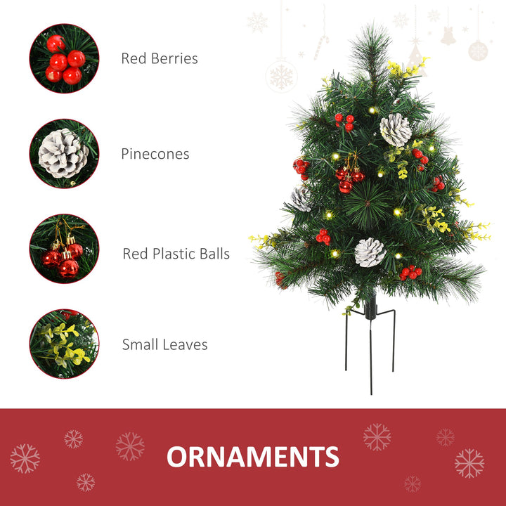 2pc 2.5ft Pre-lit Artificial Christmas Holiday Xmas Trees Outdoor w/ Pinecones, Berries - Green