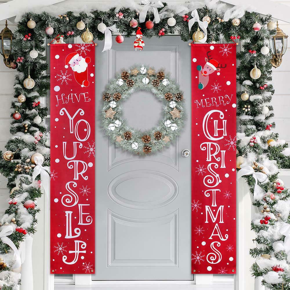 Frosted Rustic Farmhouse Christmas Holiday Wreath w/ White Bells, Wooden Stars, Pine Cones