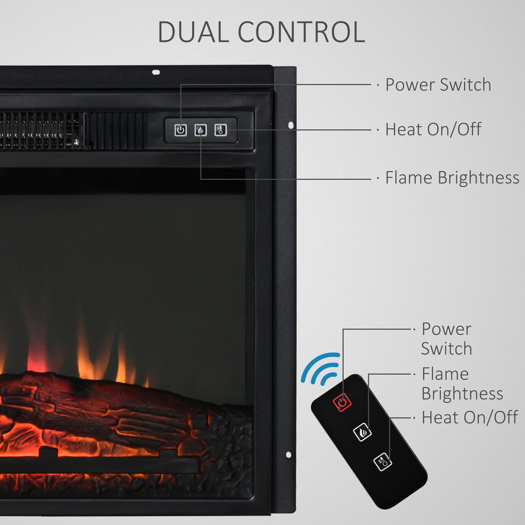 23” 1400W Electric Fireplace Insert w/ Log, Flame, Overheat Protection & Remote Control - Black
