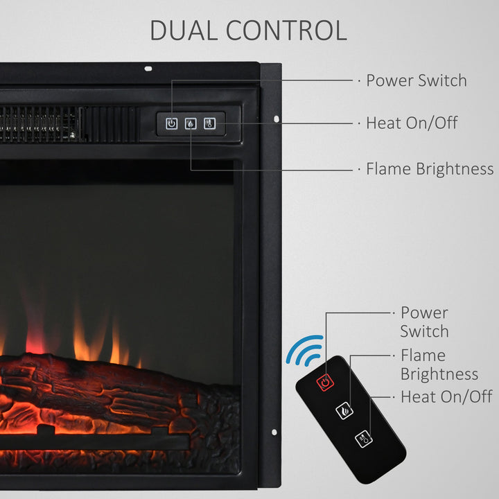 23” 1400W Electric Fireplace Insert w/ Log, Flame, Overheat Protection & Remote Control - Black