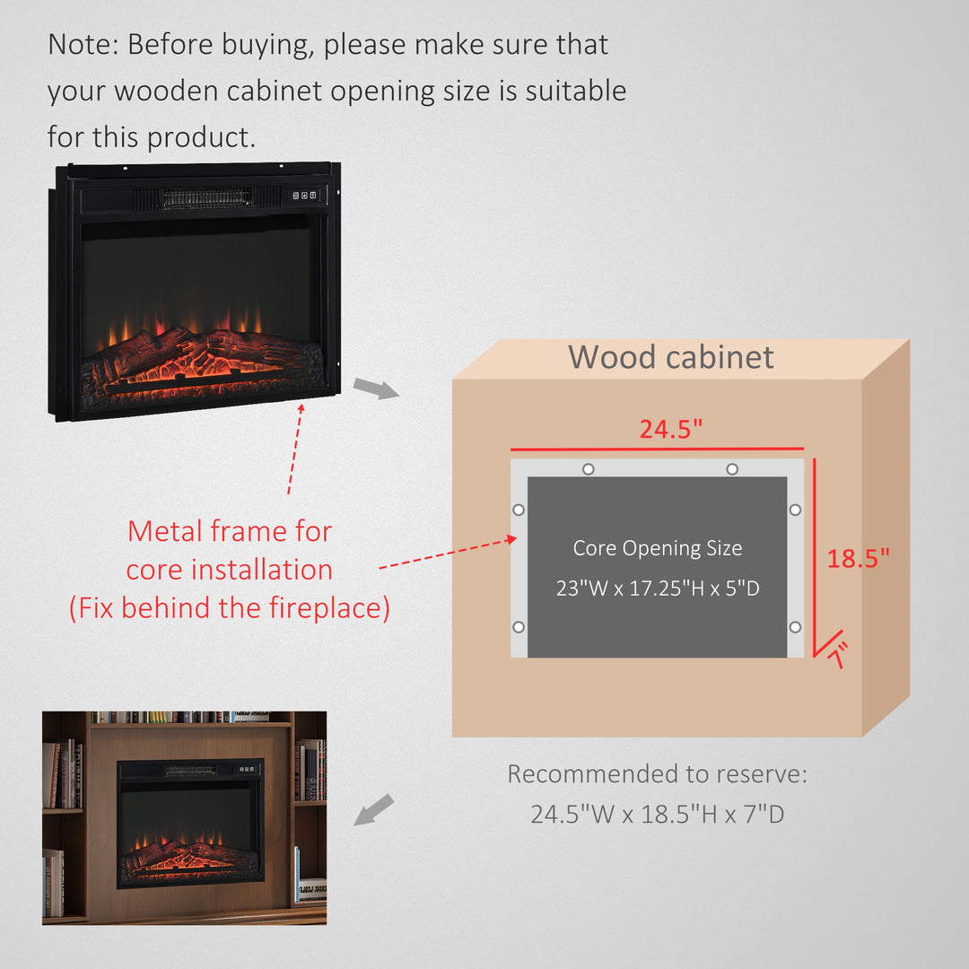 23” 1400W Electric Fireplace Insert w/ Log, Flame, Overheat Protection & Remote Control - Black