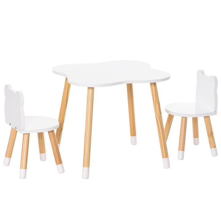 3pc Kids Wooden Bear Shape Table Chair Set Desk for Toddler Baby Child Drawing Playing - White