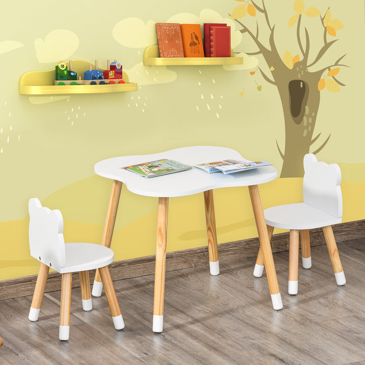 3pc Kids Wooden Bear Shape Table Chair Set Desk for Toddler Baby Child Drawing Playing - White