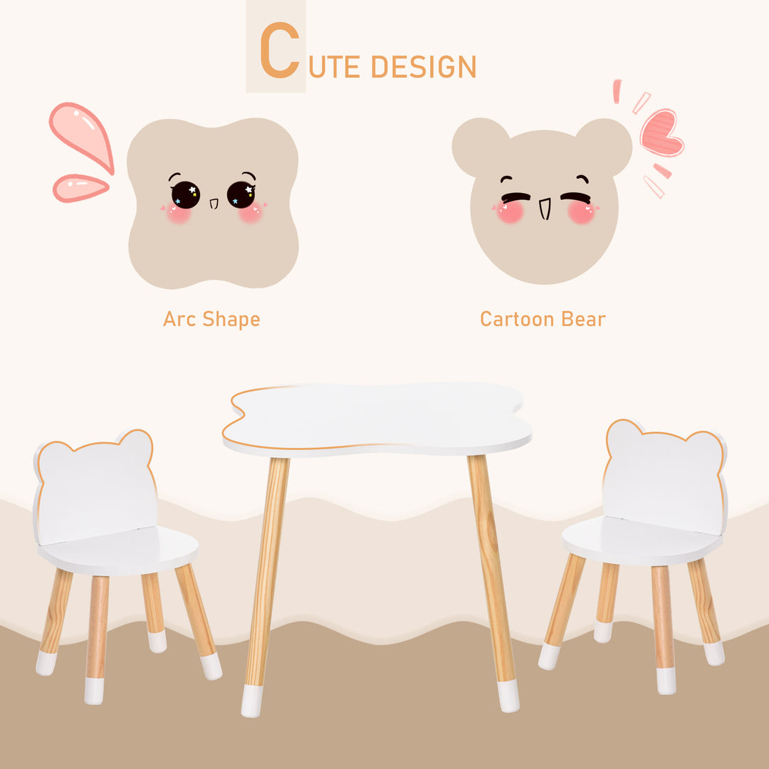 3pc Kids Wooden Bear Shape Table Chair Set Desk for Toddler Baby Child Drawing Playing - White