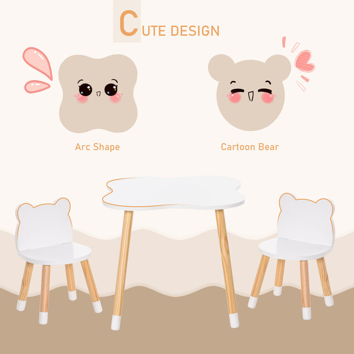 3pc Kids Wooden Bear Shape Table Chair Set Desk for Toddler Baby Child Drawing Playing - White