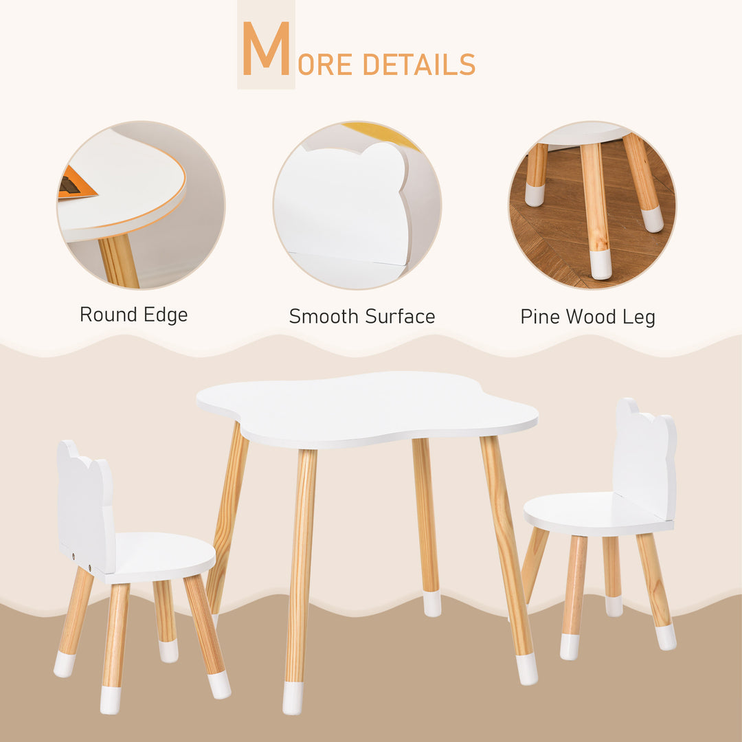 3pc Kids Wooden Bear Shape Table Chair Set Desk for Toddler Baby Child Drawing Playing - White