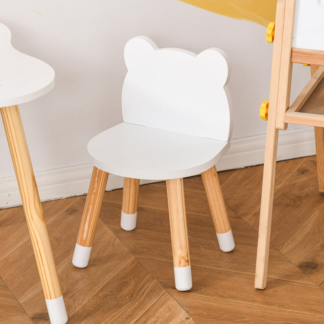 3pc Kids Wooden Bear Shape Table Chair Set Desk for Toddler Baby Child Drawing Playing - White