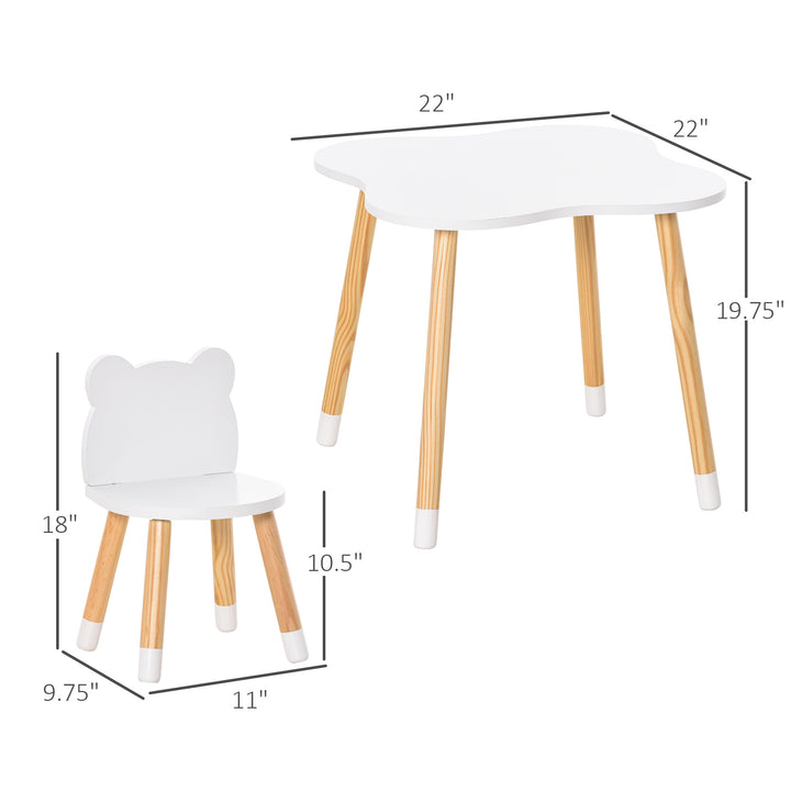3pc Kids Wooden Bear Shape Table Chair Set Desk for Toddler Baby Child Drawing Playing - White