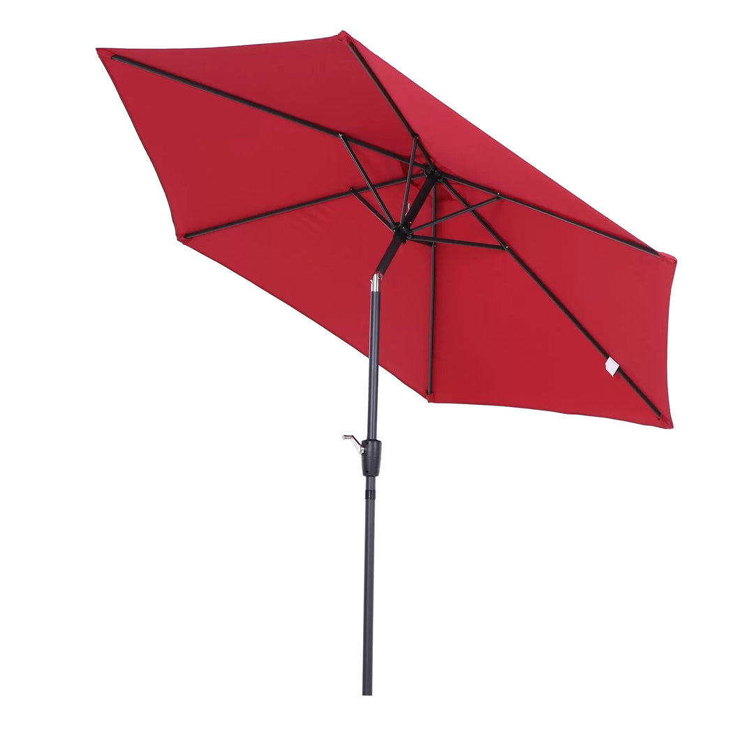 9ft Round Tilting Market Umbrella Canopy Parasol w Crank for Outdoor Patio Garden - Wine Red