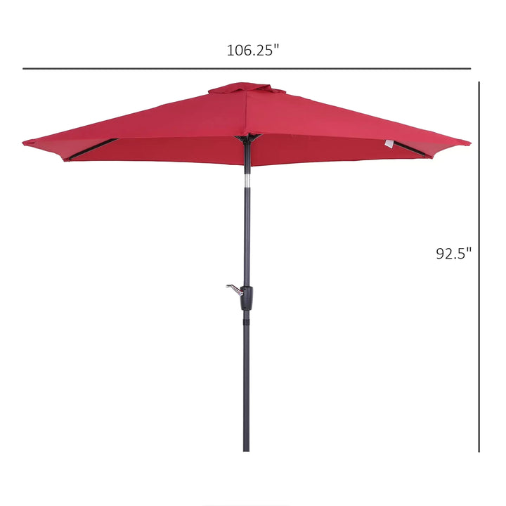 9ft Round Tilting Market Umbrella Canopy Parasol w Crank for Outdoor Patio Garden - Wine Red