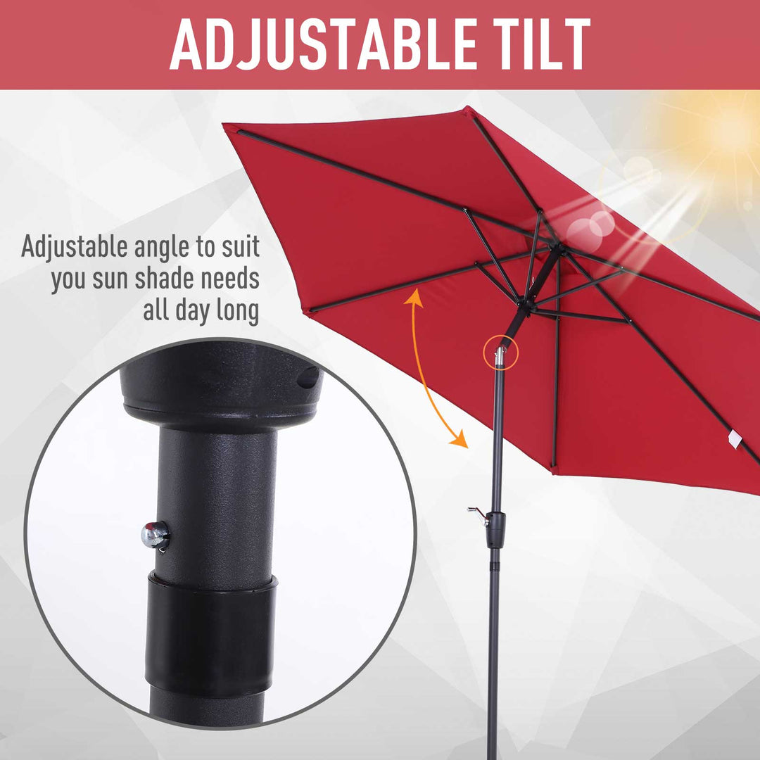 9ft Round Tilting Market Umbrella Canopy Parasol w Crank for Outdoor Patio Garden - Wine Red