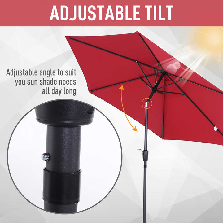 9ft Round Tilting Market Umbrella Canopy Parasol w Crank for Outdoor Patio Garden - Wine Red