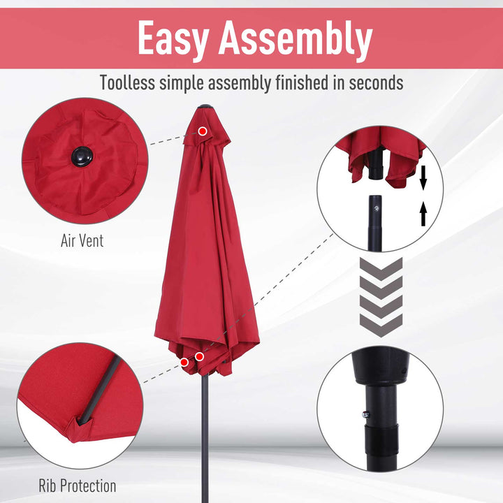 9ft Round Tilting Market Umbrella Canopy Parasol w Crank for Outdoor Patio Garden - Wine Red