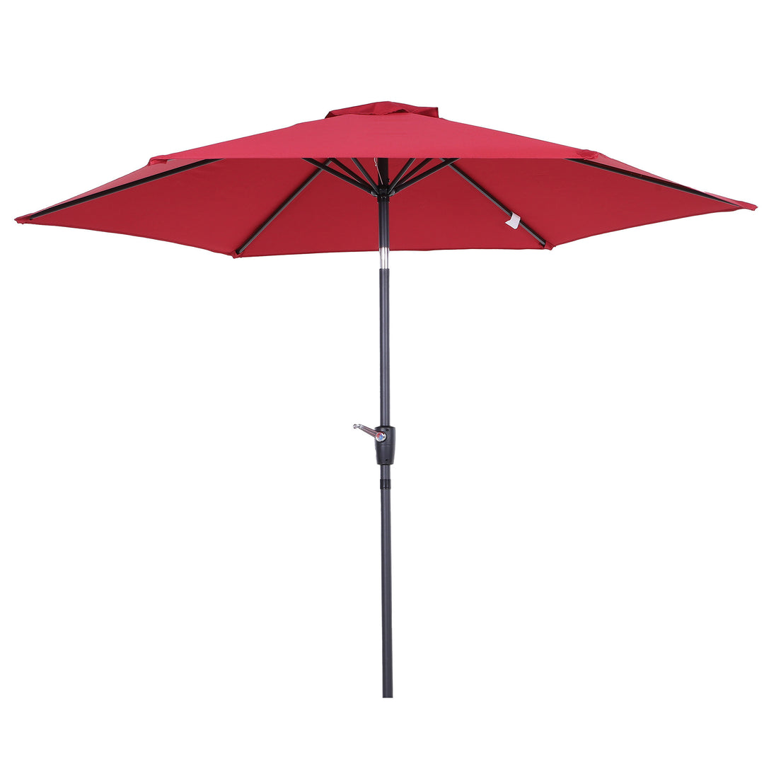 9ft Round Tilting Market Umbrella Canopy Parasol w Crank for Outdoor Patio Garden - Wine Red