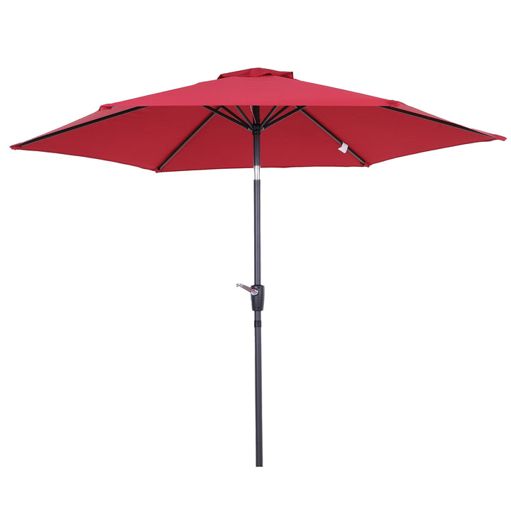 9ft Round Tilting Market Umbrella Canopy Parasol w Crank for Outdoor Patio Garden - Wine Red