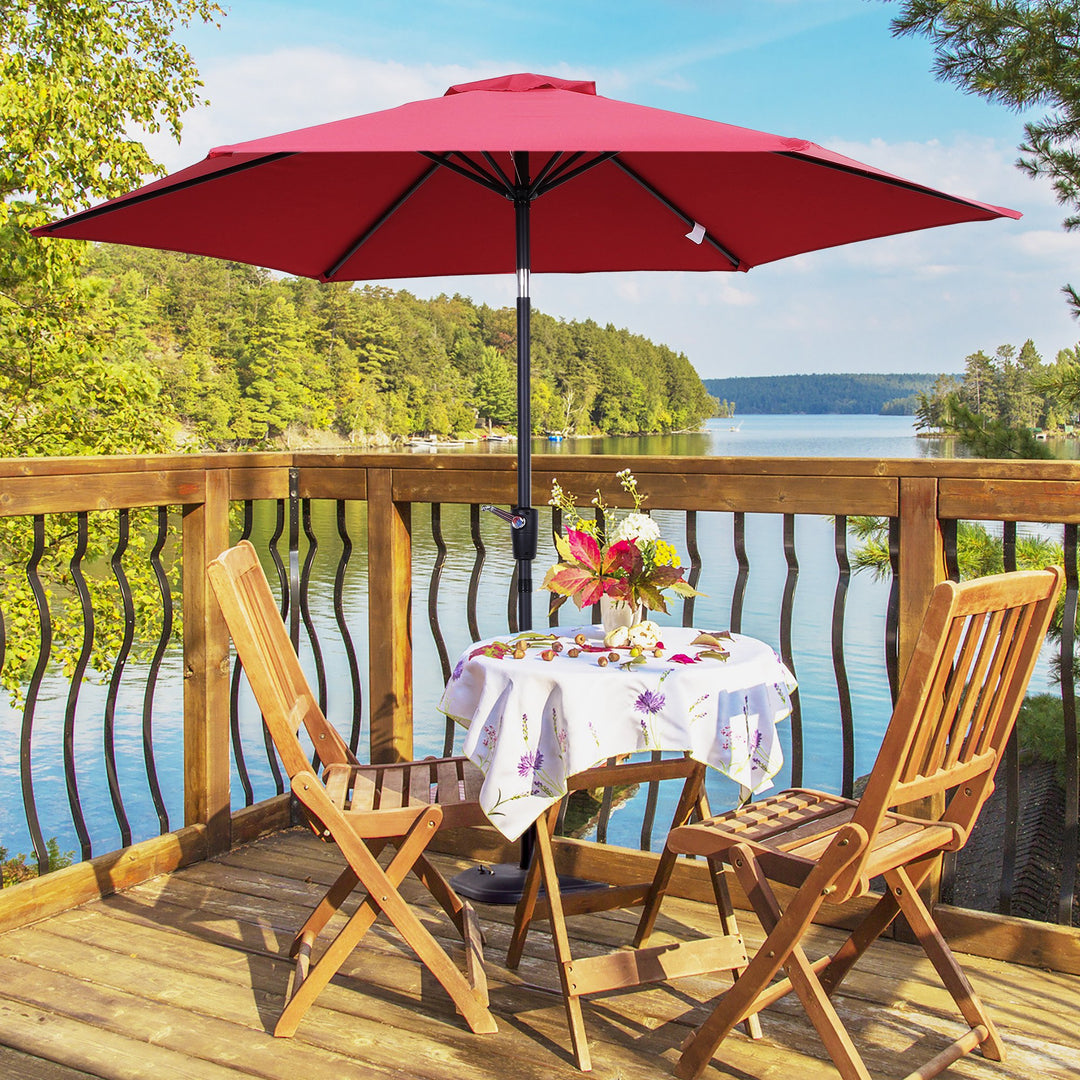 9ft Round Tilting Market Umbrella Canopy Parasol w Crank for Outdoor Patio Garden - Wine Red