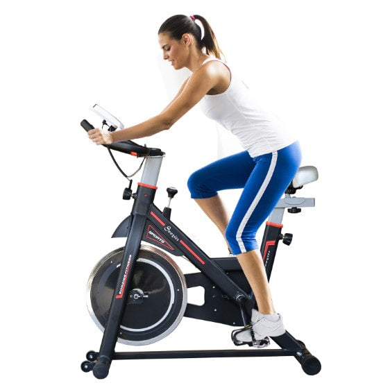 Upright Stationary Adjustable Exercise Workout Bike Bicycle for Indoor Fitness - Black w/ Red