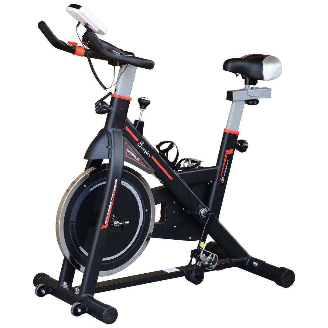 Upright Stationary Adjustable Exercise Workout Bike Bicycle for Indoor Fitness - Black w/ Red