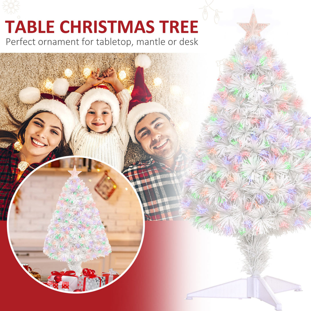 2.5ft Mini Pre-Lit Fibre Optic Artificial Christmas Holiday Tree w Star, Base Xmas Décor, White