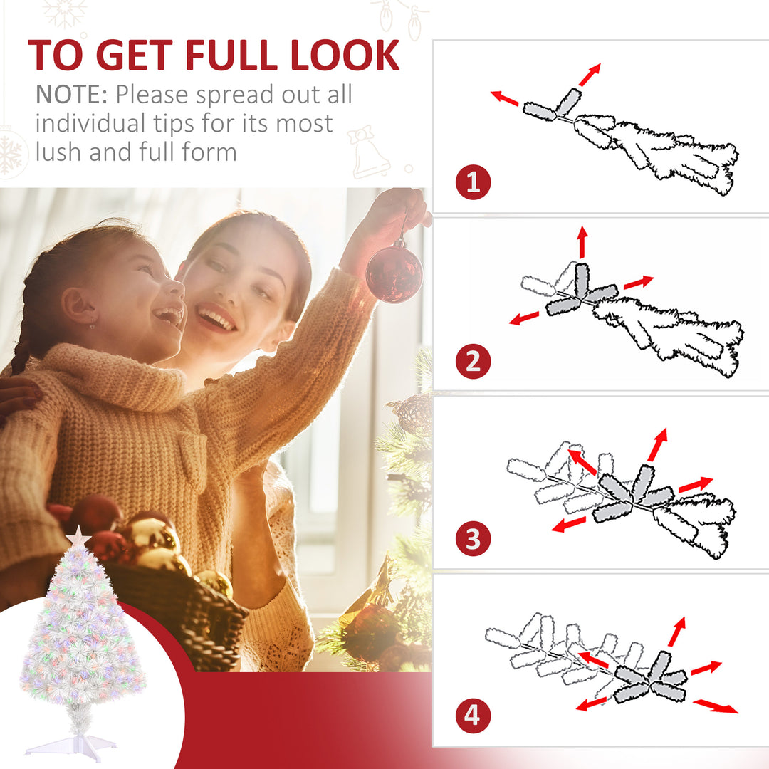 2.5ft Mini Pre-Lit Fibre Optic Artificial Christmas Holiday Tree w Star, Base Xmas Décor, White