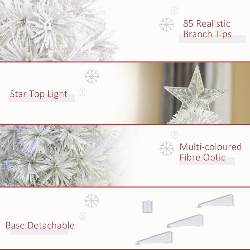 2.5ft Mini Pre-Lit Fibre Optic Artificial Christmas Holiday Tree w Star, Base Xmas Décor, White