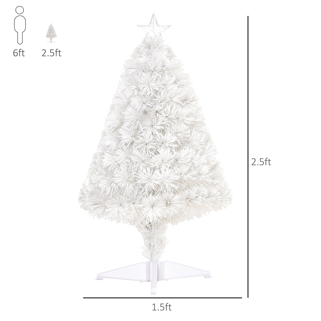 2.5ft Mini Pre-Lit Fibre Optic Artificial Christmas Holiday Tree w Star, Base Xmas Décor, White