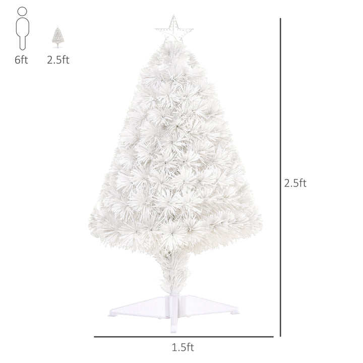 2.5ft Mini Pre-Lit Fibre Optic Artificial Christmas Holiday Tree w Star, Base Xmas Décor, White