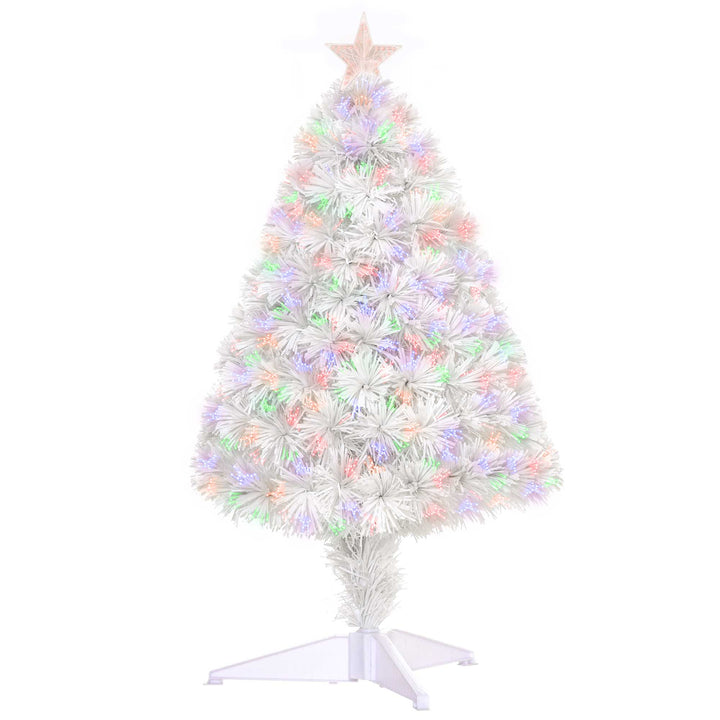 2.5ft Mini Pre-Lit Fibre Optic Artificial Christmas Holiday Tree w Star, Base Xmas Décor, White