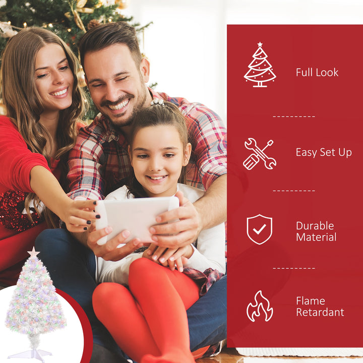 2.5ft Mini Pre-Lit Fibre Optic Artificial Christmas Holiday Tree w Star, Base Xmas Décor, White