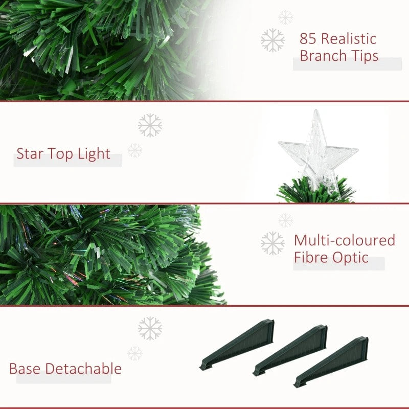 2.5ft Mini Pre-Lit Fibre Optic Artificial Christmas Holiday Tree w Star, Base Xmas Décor, Green