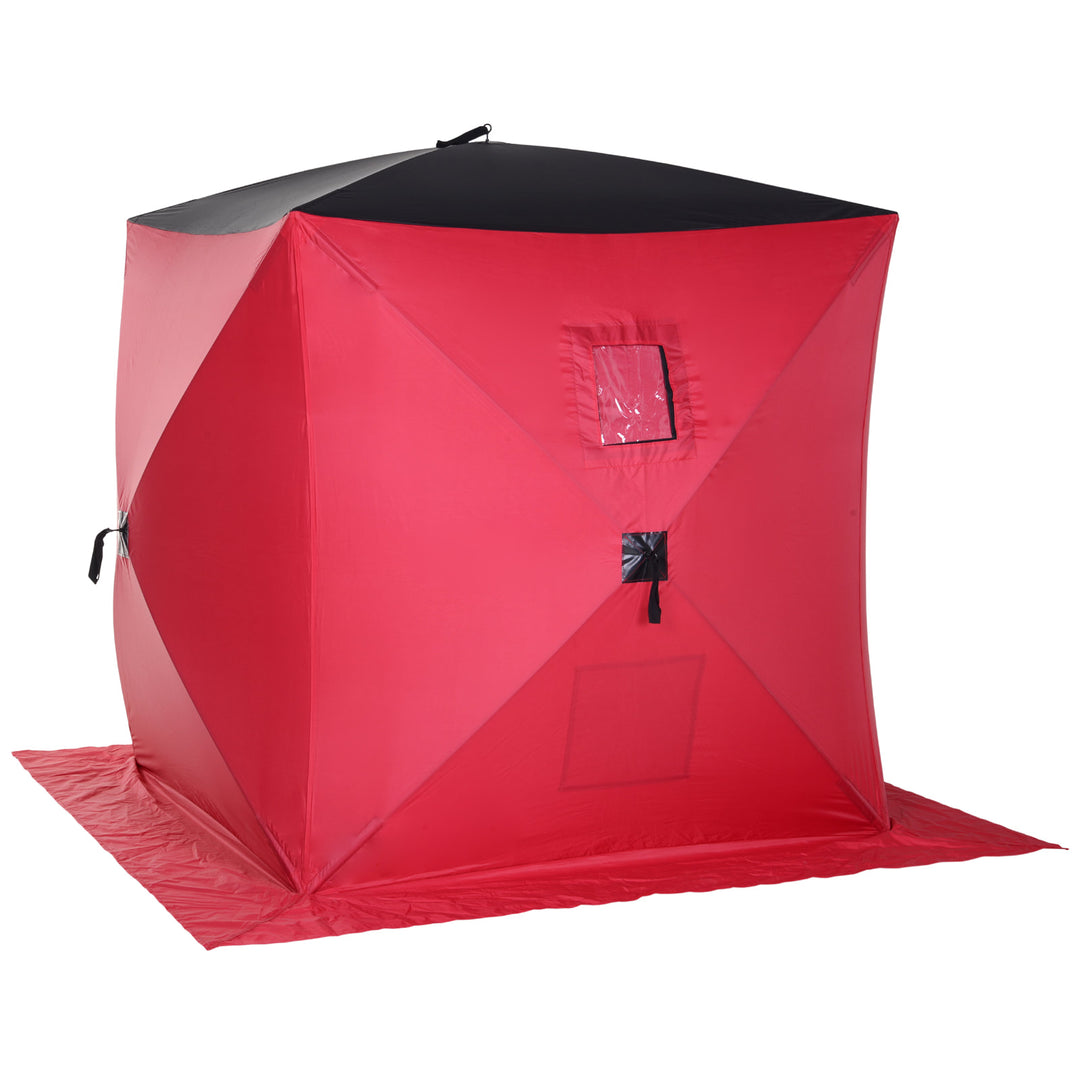 2 Person Pop Up Portable Ice Fishing Tent Shelter w/ Windows Doors Ventilation Carry Bag - Red