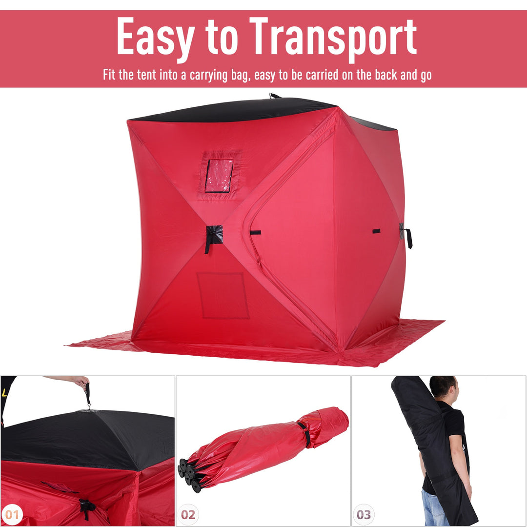 2 Person Pop Up Portable Ice Fishing Tent Shelter w/ Windows Doors Ventilation Carry Bag - Red