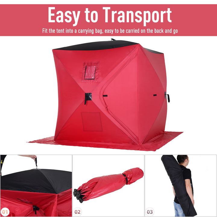 2 Person Pop Up Portable Ice Fishing Tent Shelter w/ Windows Doors Ventilation Carry Bag - Red