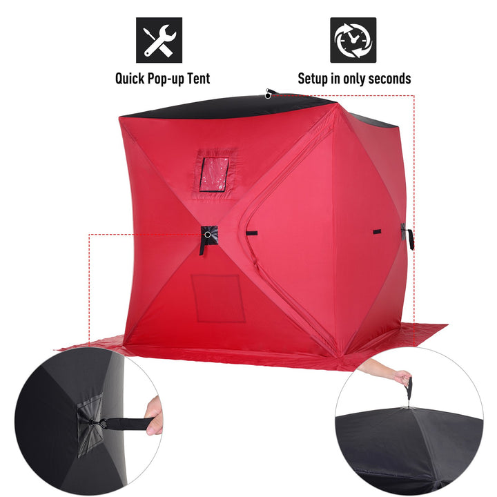 2 Person Pop Up Portable Ice Fishing Tent Shelter w/ Windows Doors Ventilation Carry Bag - Red